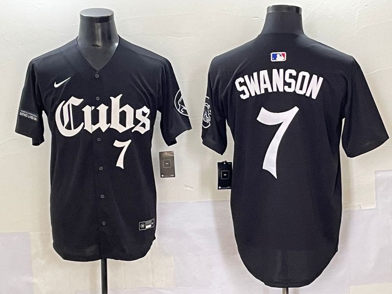 Men 2025 Chicago Cubs #7 Swanson Black Five generations Joint Name Nike MLB Jersey style 9->chicago cubs->MLB Jersey